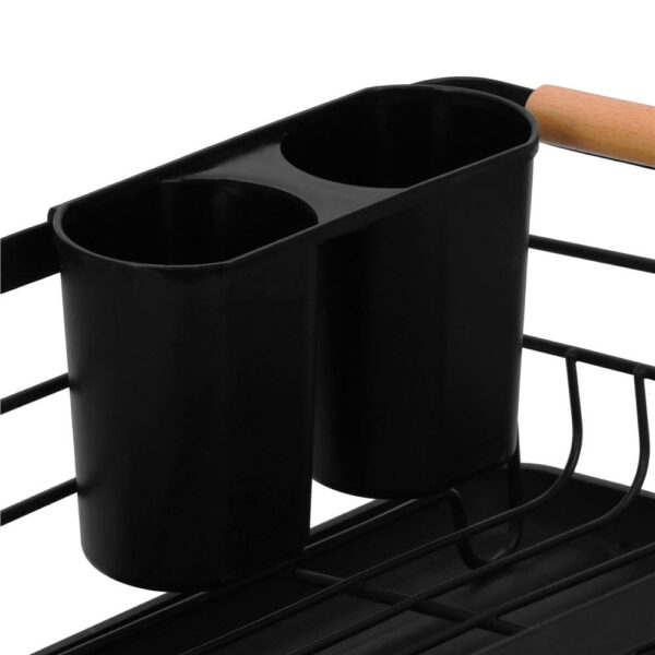 Uscator de vase cu suport tacamuri, din otel, cu tava de scurgere, manere lemn, 42x32x15cm, negru - Image 17