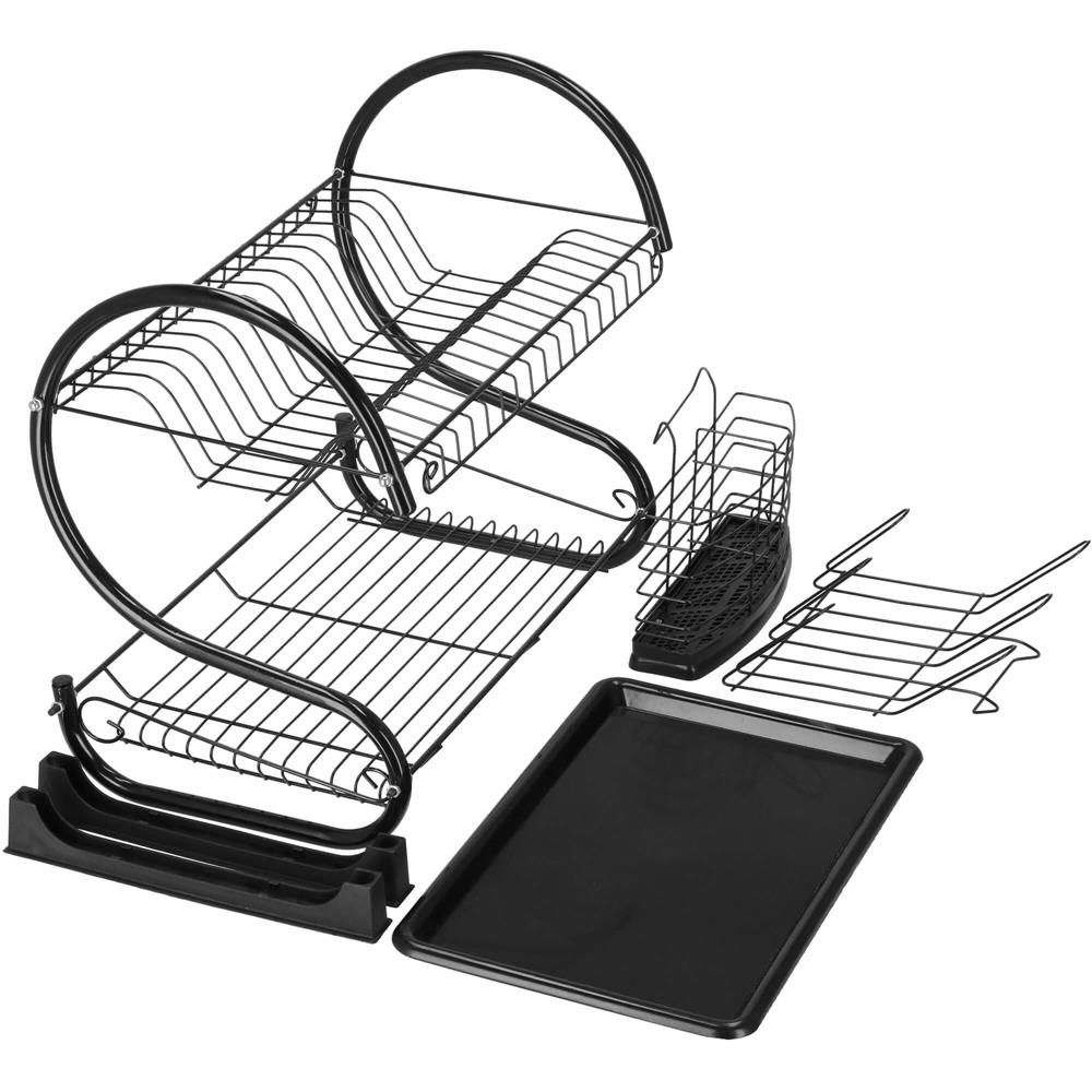Uscator de vase cu suport pahare si tacamuri, din otel, pe 2 nivele, cu tava de scurgere, 52x25x37cm, negru - Image 17
