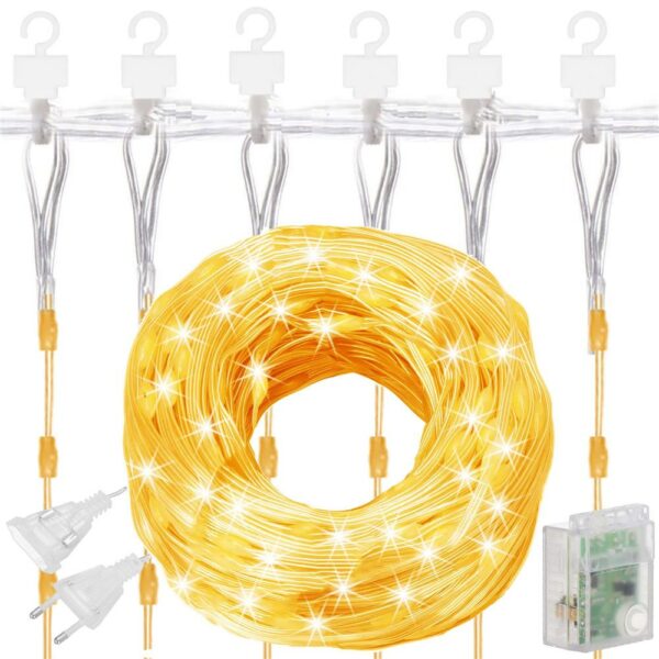Fényfüggöny 300 LED, 3x3m, beltérre, távirányítóval, meleg fehér (sárga) - Image 17