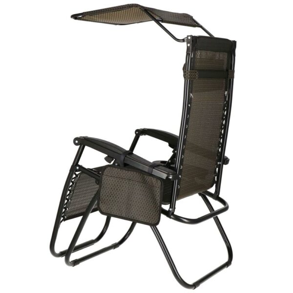 Sezlong pliabil cu parasolar si suport pahare, 77x110x175cm, maro - Image 18
