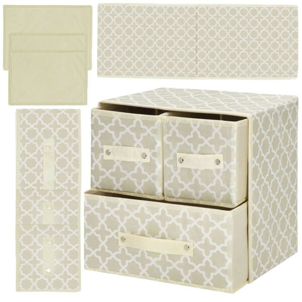 Organizator dulap tip lada cu 3 sertare, 31x31x22cm, cu model, bej - Image 17