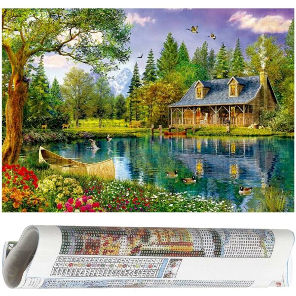 Set de broderie cu diamante 5D, 30x40cm, model Cabana langa iaz - Image 19
