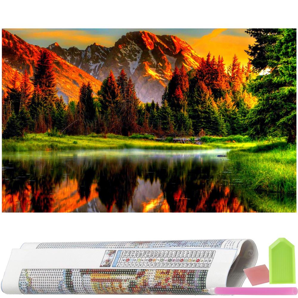 Set de broderie cu diamante 5D, 30x40cm, model Lac de munte - Image 20