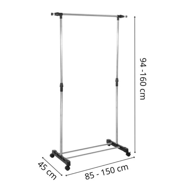 Ruhafogas kerekeken, állítható magasságú és szélességű, krómozott alumínium, 160x45x150cm, ezüst - Image 18