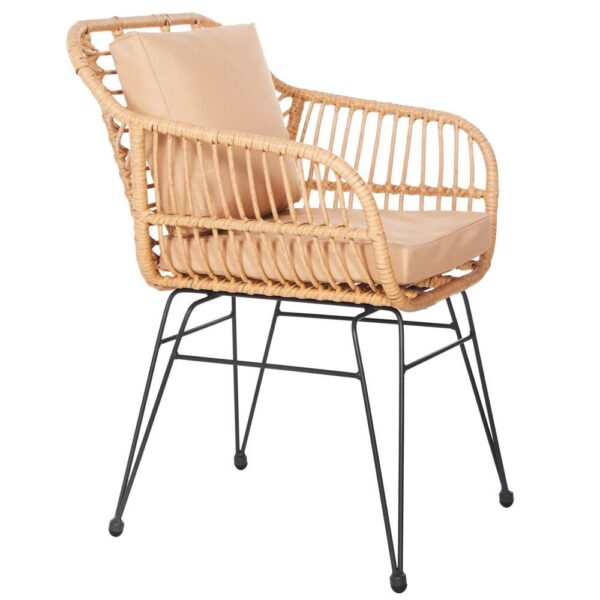 Terasz bútor garnitúra, rattan, asztal biztonsági üveglappal, 2 fotel párnákkal, barna - Image 18