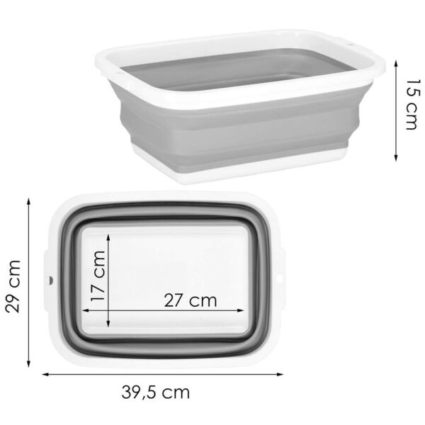 Lighean pliabil, dreptunghiular, din plastic si silicon, 40x29x15cm, 8.5litri, gri - Image 15