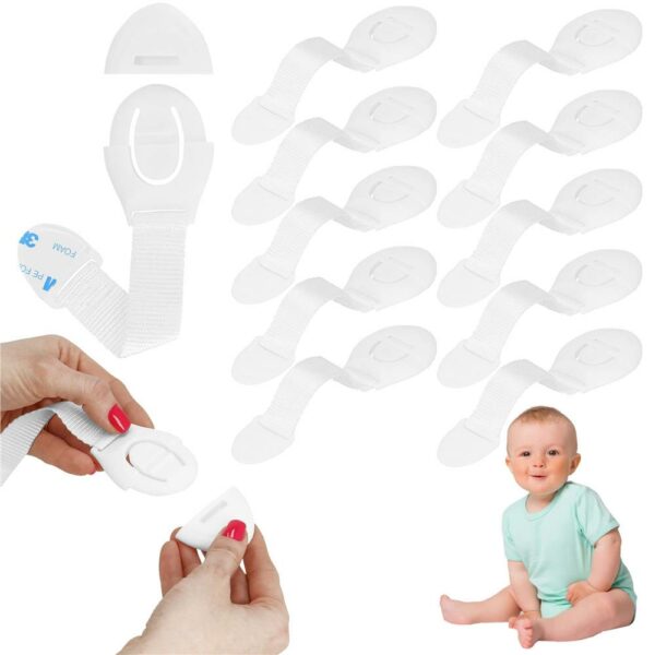 10 db-os fiók és ajtózár biztosíték készlet, műanyag és textil, állítható, 20 cm, fehér - Image 19