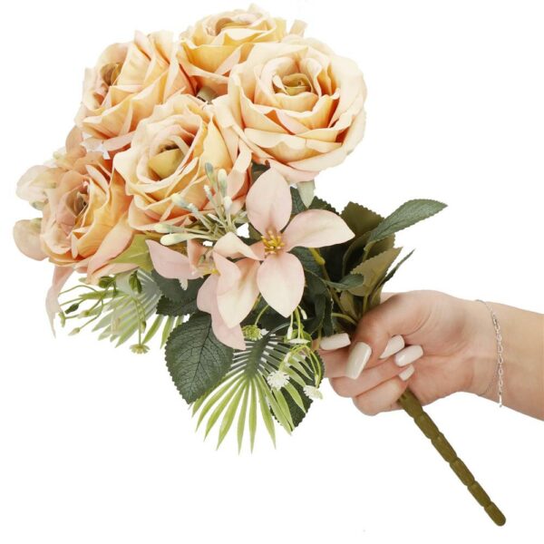 Mű poliészter virágcsokor, 9 rózsa, 40 cm, rózsaszín - Image 2