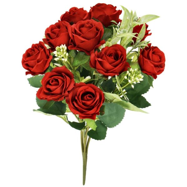 Buchet de flori artificiale din poliester, 10 fire trandafiri, 30cm, rosu - Image 3