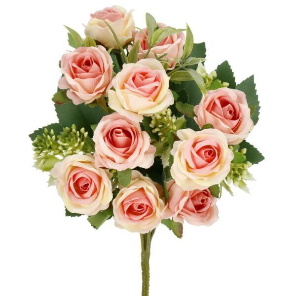 Buchet de flori artificiale din poliester, 10 fire trandafiri, 29cm, roz - Image 3
