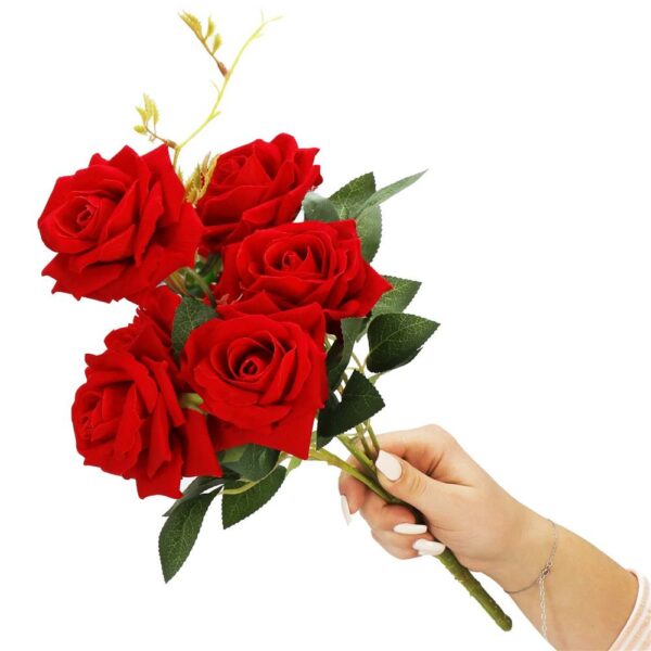Mű poliészter virágcsokor, 6 rózsa, 55cm, piros - Image 2