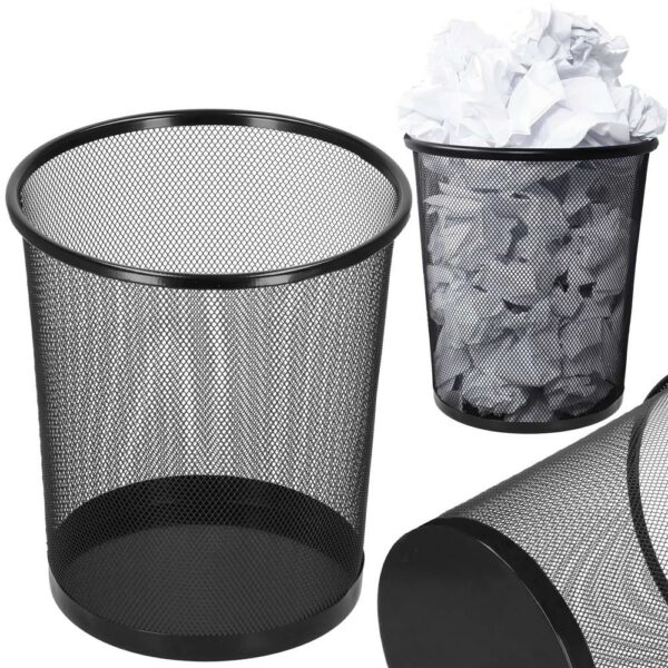 Cos de gunoi pentru birou, metalic din plasa, 27cm, negru - Image 2