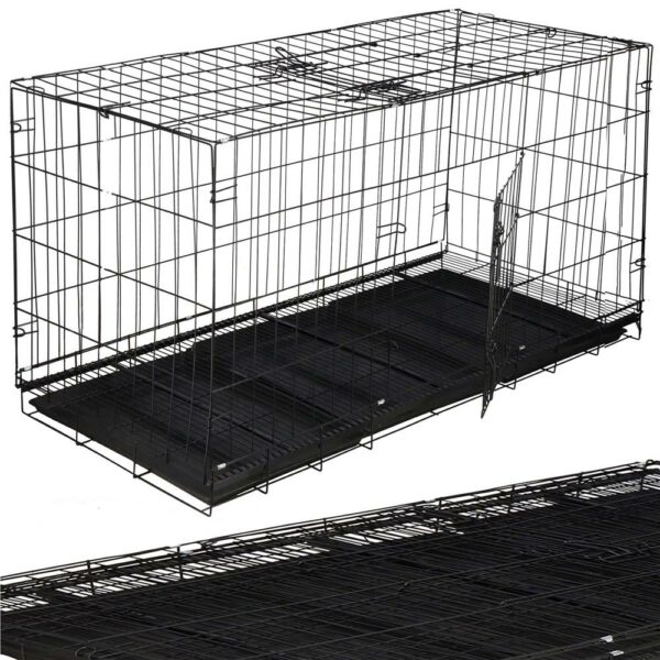 Cusca pentru animale, 2 usi, Pliabila din metal, XXL, Negru, 130x70x61 cm - Image 3
