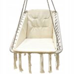 Négyzet alakú függő hintaszék párnával otthonra vagy a kertbe, 60x65x115cm, bézs