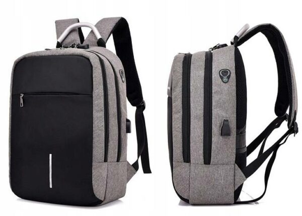 Vízálló hátizsák, lopásgátlóval, USB port, 45x14x30cm, 25 liter, fekete és szürke - Image 3