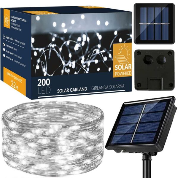 Fényfüzér napelemes töltéssel, 200 LED, 22 méter, 8 funkció, hideg fehér - Image 3