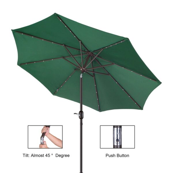Umbrela terasa gradina, cu inclinare si husa, iluminare LED solara, 300cm, Verde - Image 4