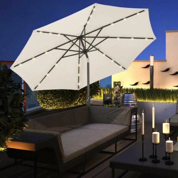 Umbrela terasa gradina, cu inclinare si husa, iluminare LED solara, 300cm, Bej - Image 3