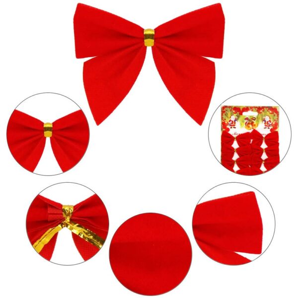 6 db-os karácsonyfa díszkészlet, masni, 8cm, piros - Image 3