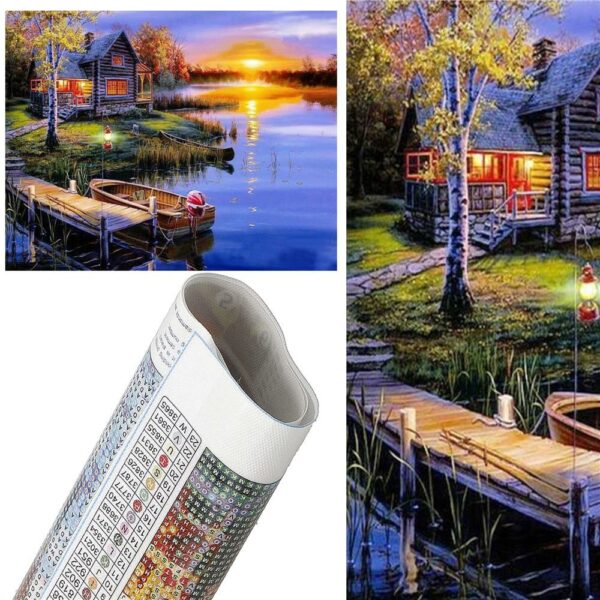 Set de broderie cu diamante 5D, 30x40cm, model Cabana langa lac - Image 21