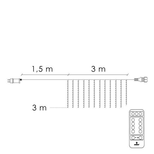 Fényfüggöny 300 LED, 3x3m, beltérre, távirányítóval, meleg fehér (sárga) - Image 20