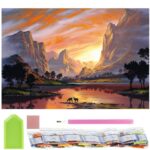 5D keresztszemes hímzőkészlet, 30x40cm, őz modell a tónál