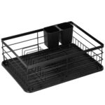 Evőeszköz tartó mosogatógépbe, acélból, leeresztő tálcával, 42x32x15cm, fekete