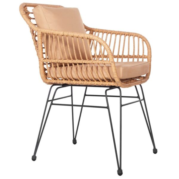 Terasz bútor garnitúra, rattan, asztal biztonsági üveglappal, 2 fotel párnákkal, barna - Image 21