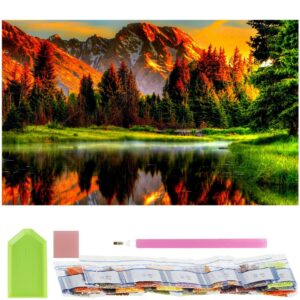 Set de broderie cu diamante 5D, 30x40cm, model Lac de munte