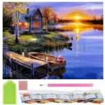 Set de broderie cu diamante 5D, 30x40cm, model Cabana langa lac