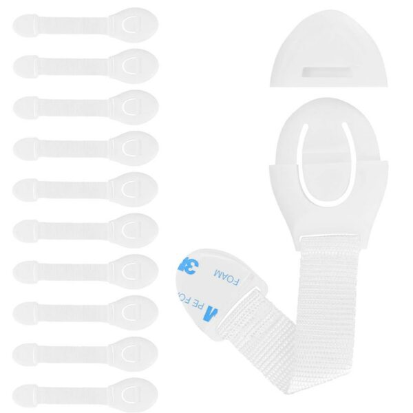 10 db-os fiók és ajtózár biztosíték készlet, műanyag és textil, állítható, 20 cm, fehér - Image 22