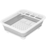 Összecsukható edényszárító, műanyag és szilikon, 36x31x12cm, evőeszköztartó, fehér és szürke