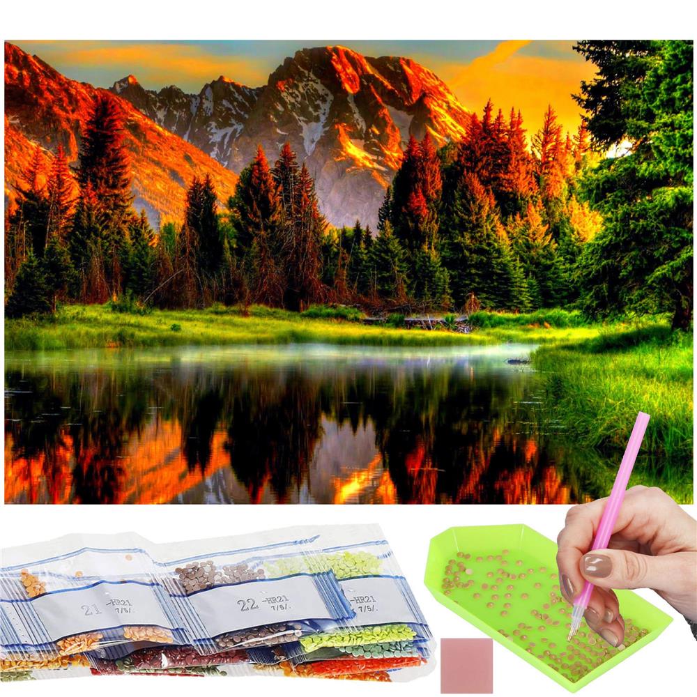 Set de broderie cu diamante 5D, 30x40cm, model Lac de munte - Image 23