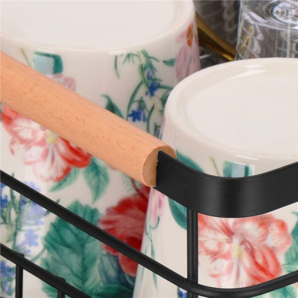Uscator de vase cu suport tacamuri, din otel, cu tava de scurgere, manere lemn, 42x32x15cm, negru - Image 23