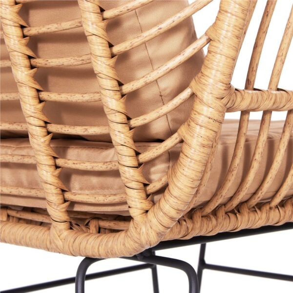 Terasz bútor garnitúra, rattan, asztal biztonsági üveglappal, 2 fotel párnákkal, barna - Image 23
