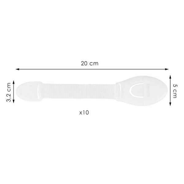 10 db-os fiók és ajtózár biztosíték készlet, műanyag és textil, állítható, 20 cm, fehér - Image 23