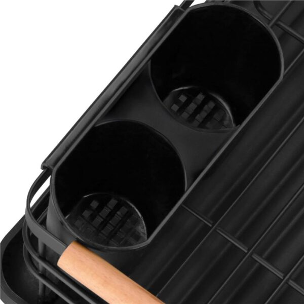 Uscator de vase cu suport tacamuri, din otel, cu tava de scurgere, manere lemn, 42x32x15cm, negru - Image 24