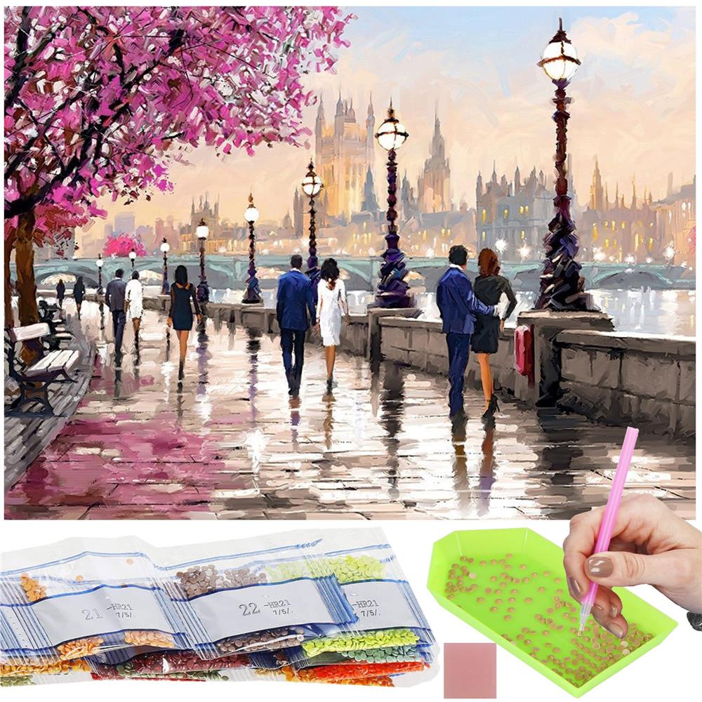 5D keresztszemes hímzőkészlet, 30x40cm, Gyalogos a folyó mellett modell - Image 22