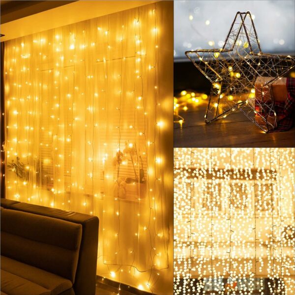 Fényfüggöny 300 LED, 3x3m, beltérre, távirányítóval, meleg fehér (sárga) - Image 25