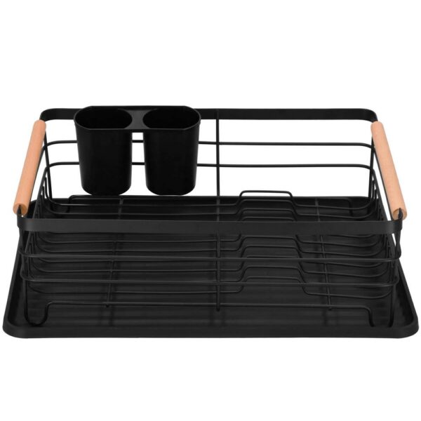 Uscator de vase cu suport tacamuri, din otel, cu tava de scurgere, manere lemn, 42x32x15cm, negru - Image 25