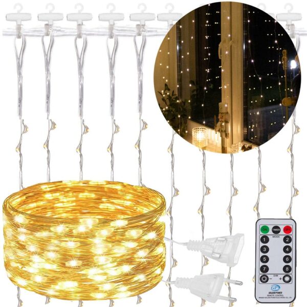 Fényfüggöny 300 LED, 3x3m, beltérre, távirányítóval, meleg fehér (sárga) - Image 28