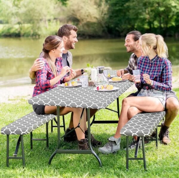 Husa pentru set mobilier gradina, 1 masa si 2 banci, impermeabila, 76x183cm, gri - Image 4
