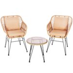 Terasz bútor garnitúra, rattan, asztal biztonsági üveglappal, 2 fotel párnákkal, barna