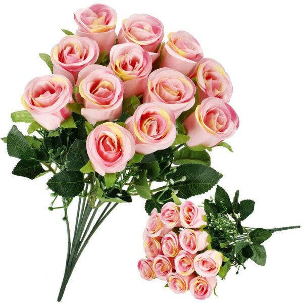 Mű poliészter virágcsokor, 12 rózsa, 38cm, rózsaszín - Image 4