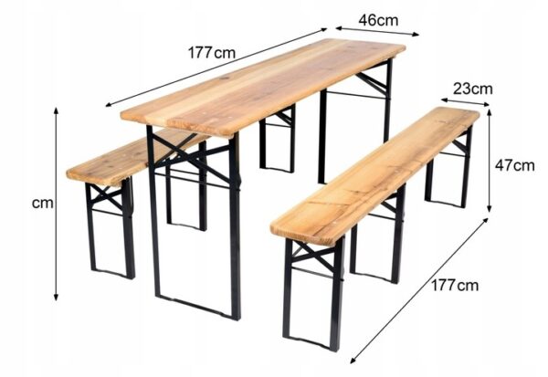 Set berarie din lemn masiv, pliabil, pentru terasa sau gradina, o masa si doua banci, 177x46cm, natur - Image 6