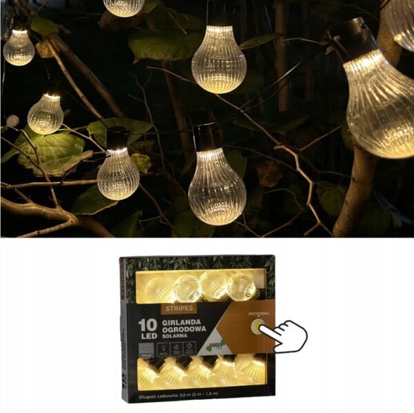Fényfüzér, LED, Stripes modell, 10 izzó, 380cm, napelemes töltés, meleg fehér fény - Image 3