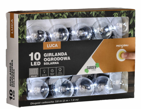 Fényfüzér, LED, Luca modell, 10 izzós, 380cm, napelemes töltés, hideg fehér fény - Image 4