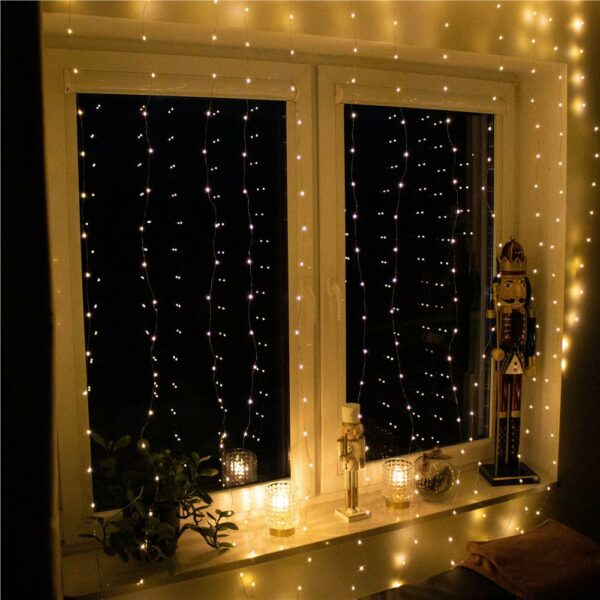 Fényfüggöny 300 LED, 3x3m, beltérre, távirányítóval, meleg fehér (sárga) - Image 4
