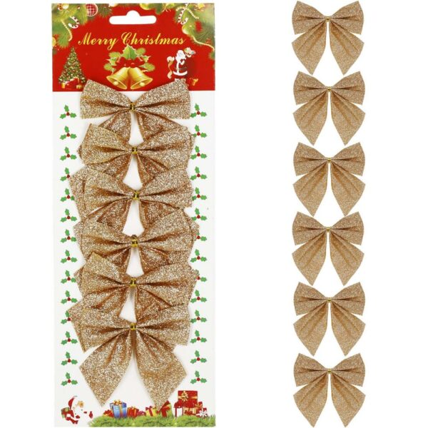 6 db-os karácsonyfa díszkészlet, masni, 8cm, arany - Image 4