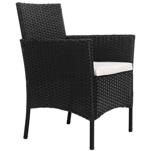 Terasz bútor készlet, technorattan, asztal biztonsági üveglappal, 2 fotel párnákkal, fekete - Image 33